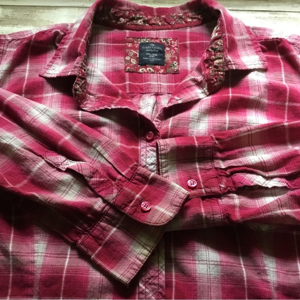 Faded Glory Plaid Women’s Plus Size 2X Cranberry Button up Long Sleeve